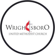 Wrightsboro United Methodist Church logo with black cross and red flame